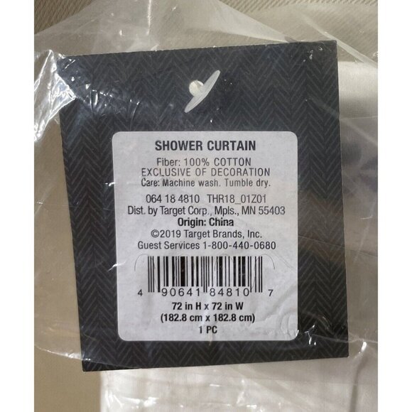 Threshold 064-18-4810 Pieced Pleated Embroidered Shower‎ Curtain White Grey NEW - Picture 4 of 5